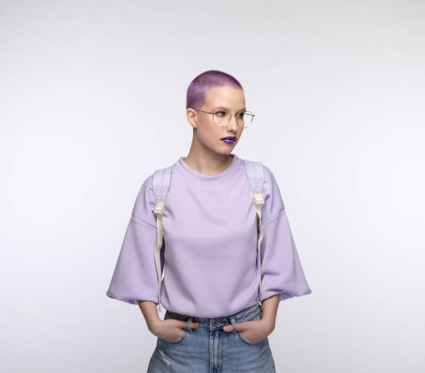 istock Confident female student with short purple hair 1333361961