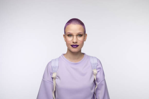 istock Friendly female student with short purple hair 1333363184