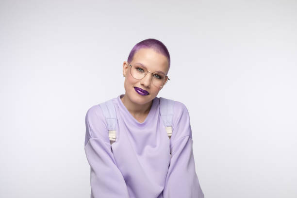 istock Friendly female student with short purple hair 1333363224