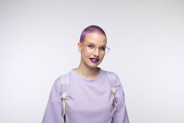 istock Friendly female student with short purple hair 1333363288