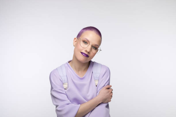 istock Friendly female student with short purple hair 1333363316