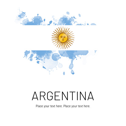 Flag of Argentina ink splat on white background. Splatter grunge effect. Copy space. Solid background. Text sample.