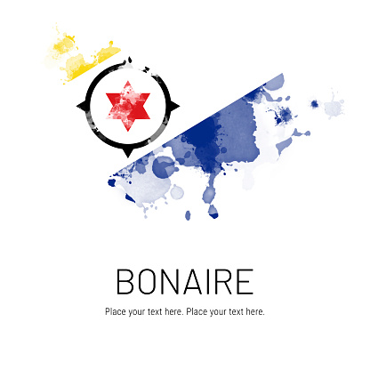 Flag of Bonaire ink splat on white background. Splatter grunge effect. Copy space. Solid background. Text sample.