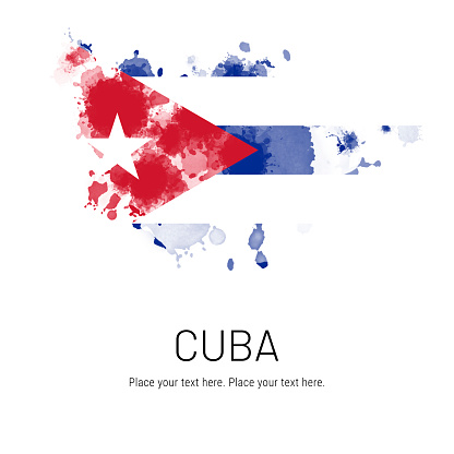 Flag of Cuba ink splat on white background. Splatter grunge effect. Copy space. Solid background. Text sample.