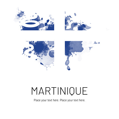 Flag of Martinique ink splat on white background. Splatter grunge effect. Copy space. Solid background. Text sample.