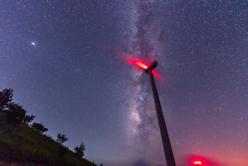 Wind power equipment under the stars