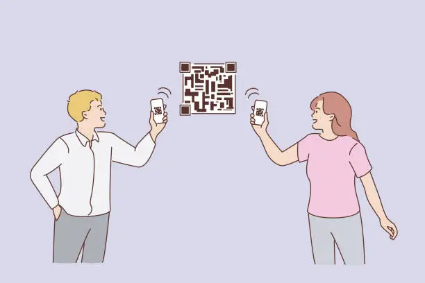 Vector illustration of Scanning QR codes with phone concept