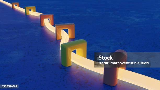 Abstract Scene Where A Tube Of Light Connects Several Arches Stock Photo - Download Image Now