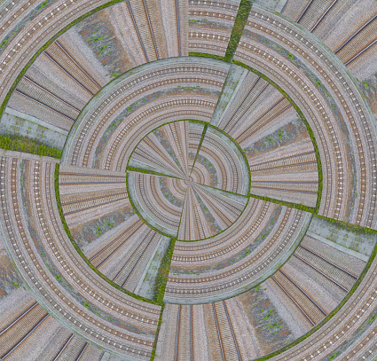 Railroad tracks seen from drone, abstract design