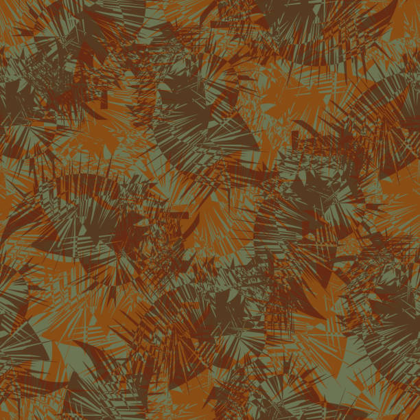 Cordyline leaf abstract seamless vector pattern background. Tropical spiky foliage backdrop in ochre brown and green. Modern botanical overlapping leaves texture. Colorful faux tie dye all over print Cordyline leaf abstract seamless vector pattern background. Tropical spiky foliage backdrop in ochre brown and green. Modern botanical overlapping leaves texture. Colorful faux tie dye all over print. all over pattern stock illustrations