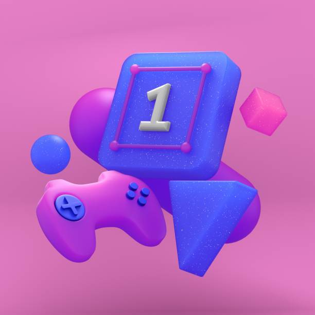 istock Gamepad on the colorful balls on the blue background. 3d render. 1333377212