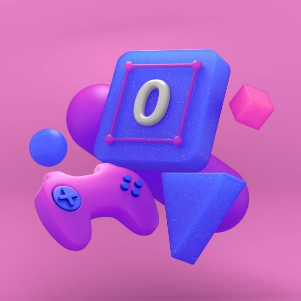 istock Gamepad on the colorful balls on the blue background. 3d render. 1333377232