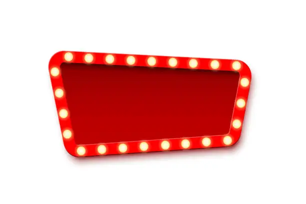 Vector illustration of Retro announcement board sign. Cinema billboard or theatre signage, jackpot in lottery victory vector illustration. Red commercial sign board with light bulbs on white background