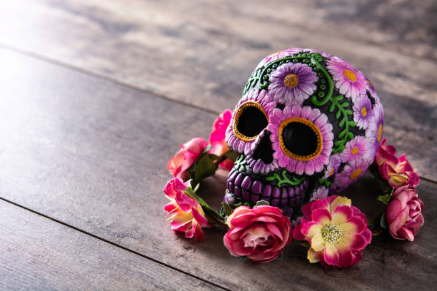 istock Typical Mexican skull and flowers diadem 1333379403