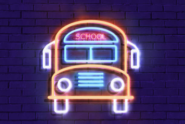 School bus neon sign stock photo