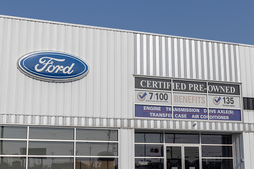 Harrison - Circa August 2021: Ford Motor Certified Pre-Owned and Used Car dealer. As new inventory becomes difficult to source due to supply shortages, Ford is counting on used and pre-owned car and SUV sales.