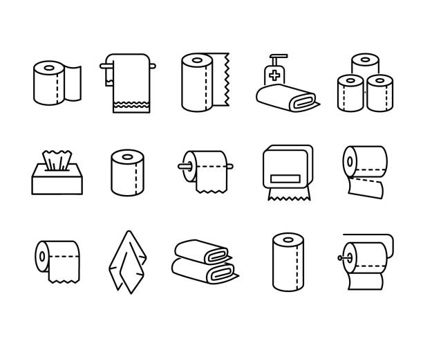 towel Paper towels flat icon set. Pictogram for web. Line stroke. Isolated on white background. Vector eps10 toilet paper stock illustrations