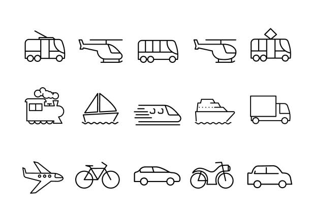 набор иконок городского транспорта - silhouette bus symbol motor scooter stock illustrations