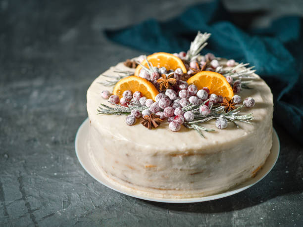 istock Cristmas cake decorated rosemary cranberries 1333385851