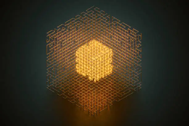 Digitally generated image of Highlighted Geometric Cube Shape