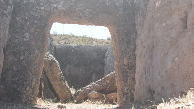 Megalithic dolmen in megalithic park of Gorafe, Granada, Spain. Tilt