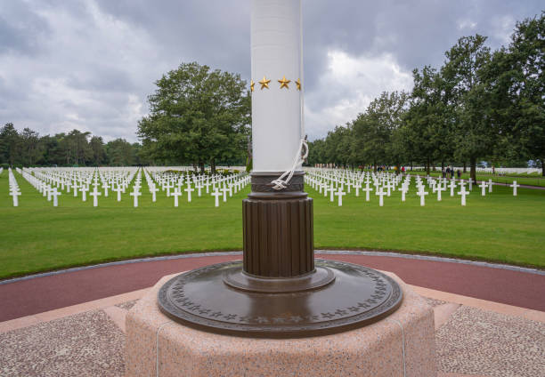 Colleville-Sur-Mer, France: Normandy American Cemetery Colleville-Sur-Mer, France - 08 03 2021: Normandy American Cemetery and Memorial and the Garden of the Missing world war ii cemetery allied forces d day stock pictures, royalty-free photos & images