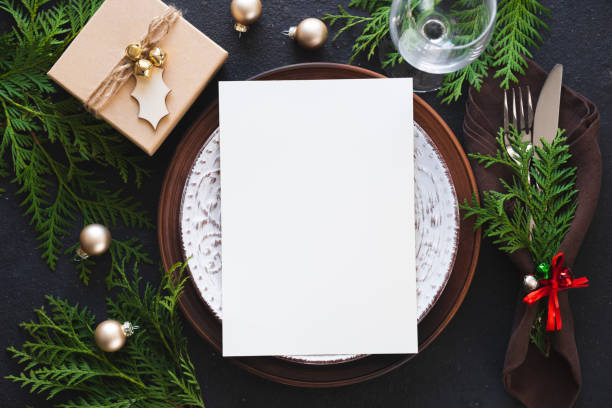 istock Christmas table setting. Background for writing Christmas or New Year Menu. 1333393266