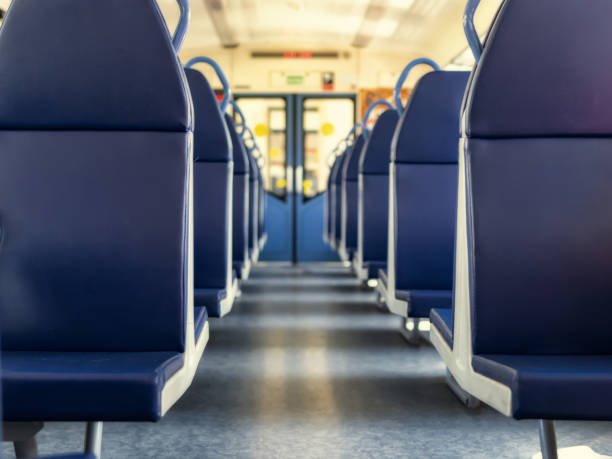 istock An empty train car with blue leather seats 1333395509
