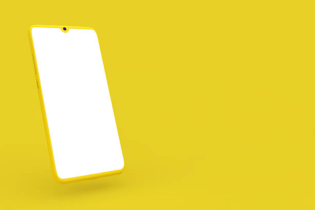 istock Modern Yellow Mockup Mobile Phone in Duotone Style with Blank Screen for Your design. 3d Rendering 1333396286