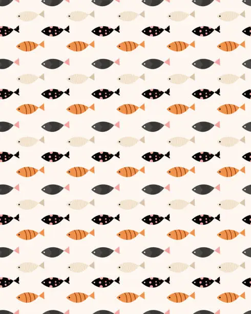 Vector illustration of Pattern with fish on a beige background. Vector illustration. Sea, wallpaper, print.