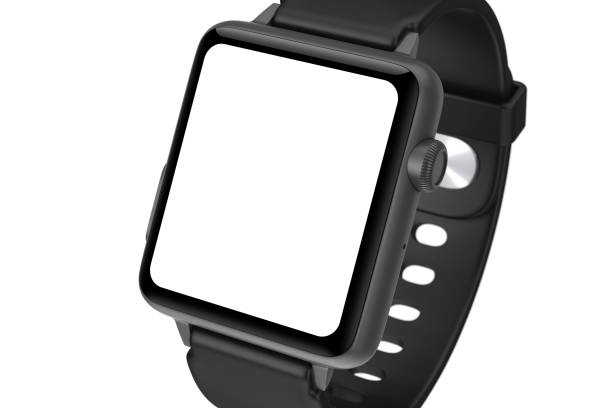 istock Black Modern Smart Watch Mockup and Strap with Blank Screen for Your Design Closeup. 3d Rendering 1333397633