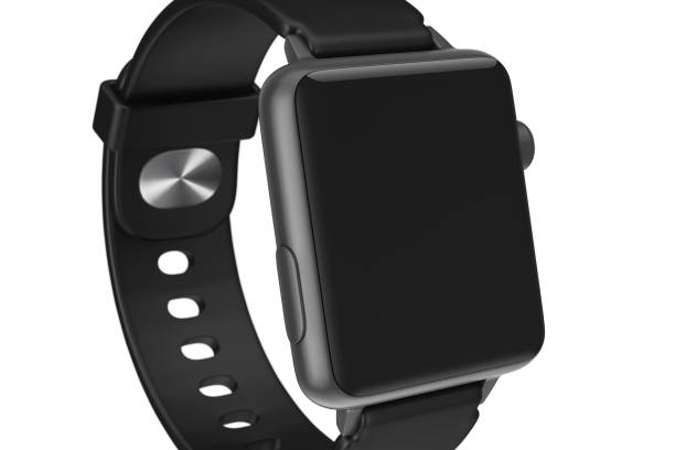 istock Black Modern Smart Watch Mockup and Strap with Blank Black Screen for Your Design Closeup. 3d Rendering 1333397638