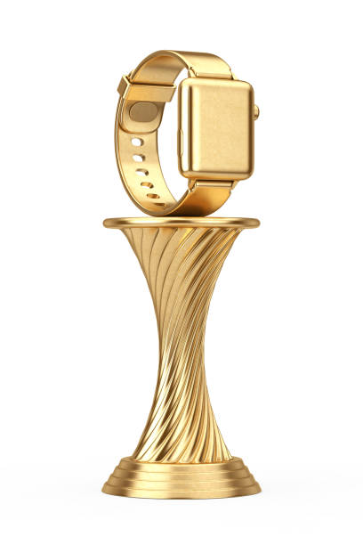 istock Golden Award Trophy Modern Smart Watch Mockup with Strap. 3d Rendering 1333397643