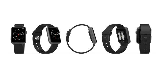 istock Set of Black Modern Smart Watch Mockup with Strap in Different Position. 3d Rendering 1333397650