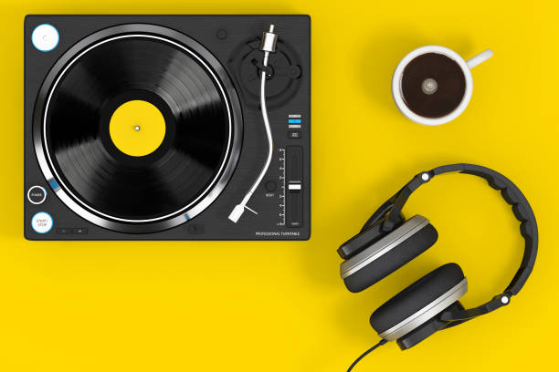 Vintage turntable vinyl record player on a table