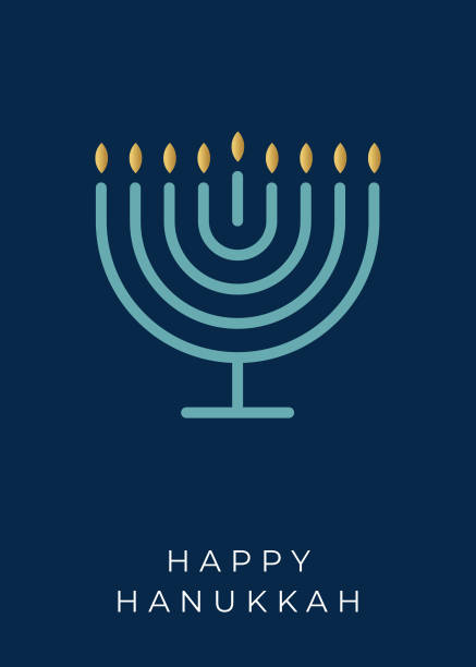 szczęśliwy szablon karty chanuka. - hanukkah menorah candle blue stock illustrations