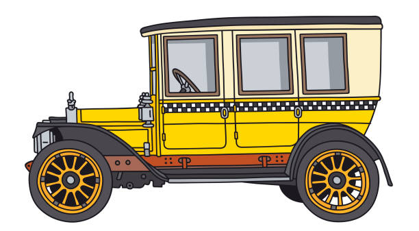 illustrations, cliparts, dessins animés et icônes de le taxi jaune vintage - cartoon city town car