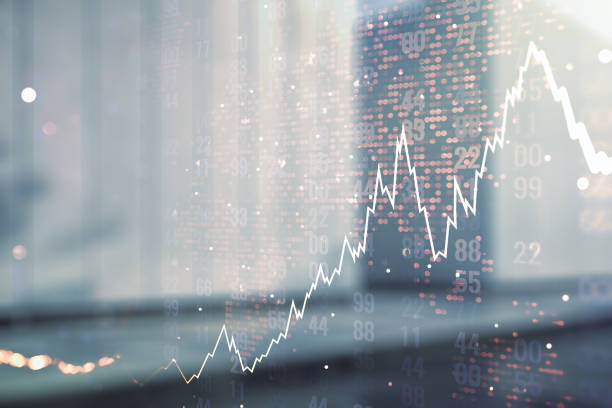 istock Double exposure of abstract creative financial chart hologram and world map on modern business center exterior background, research and strategy concept 1333401854