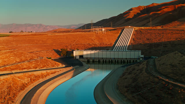Pumping Water Uphill on California Aqueduct - Aerial
