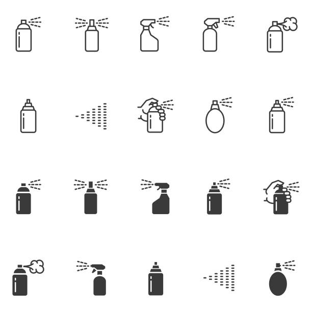 stockillustraties, clipart, cartoons en iconen met spray icon set - spuiten activiteit