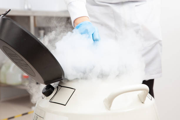istock Liquid nitrogen cryogenic tank at life sciences laboratory 1333406899