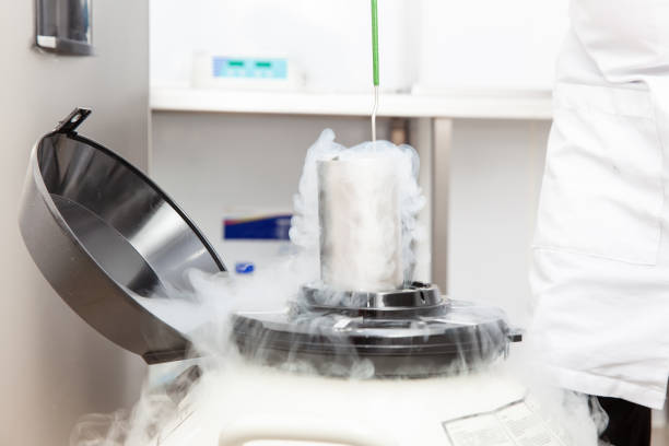 istock Liquid nitrogen cryogenic tank at life sciences laboratory 1333406907