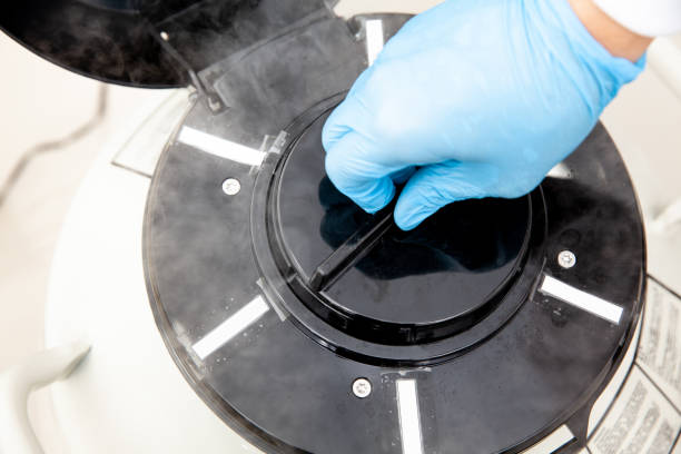 istock Liquid nitrogen cryogenic tank at life sciences laboratory 1333406908