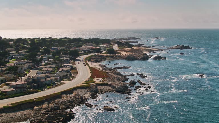 Ocean Waves Crashing Onto Rocky Coast of Pacific Grove, California