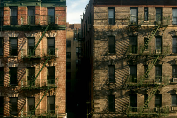 Tenement building facades in Chinatown, New York City.