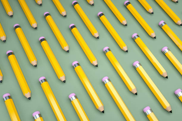 istock Pattern of pencils on green background. 3d render 1333410787