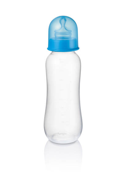 istock Long baby bottle with blue cap isolated 1333423387