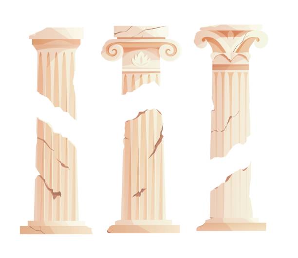 ilustrações, clipart, desenhos animados e ícones de antigas colunas gregas quebradas. pilar romano antigo. elementos de construção de design. ilustração vetorial de desenho animado. - column greek culture roman architecture