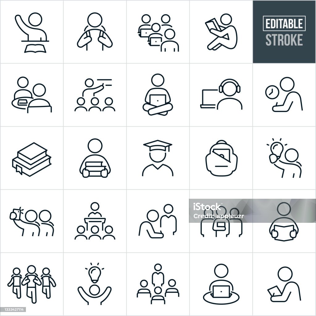 Education Thin Line Icons - Editable Stroke - Royalty-free Simge Vector Art