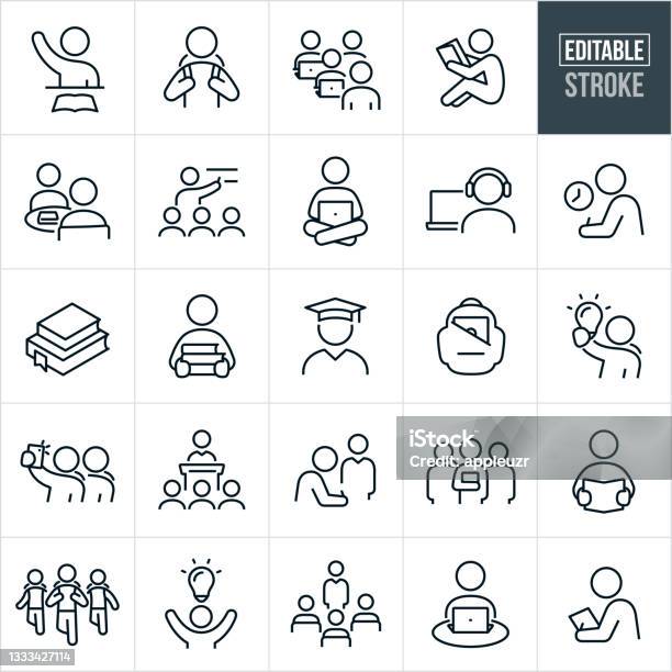 Education Thin Line Icons Editable Stroke Stok Vektör Sanatı & Simge‘nin Daha Fazla Görseli - Simge, Eğitim, Öğrenci